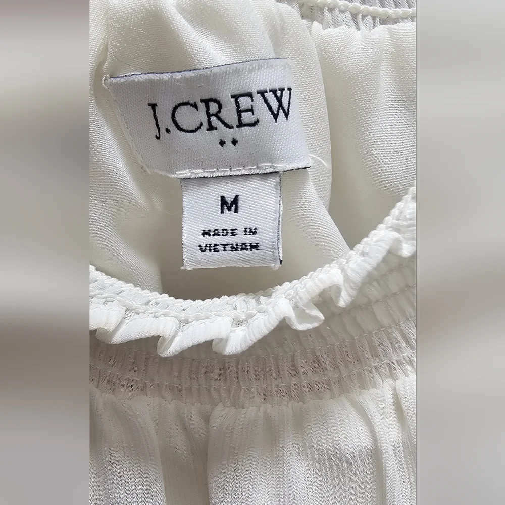 J.Crew White Smocked High Neck Long Sleeve Chiffon Blouse Size M
